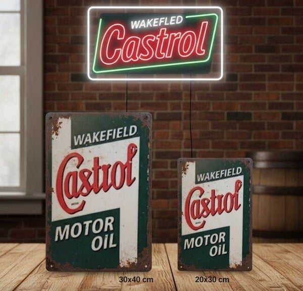 Vintage Metalen Bord Wakefield Castrol Motor Oil - Groen Retro Decor
