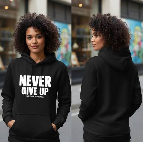 Dames Winter Hoodie | "Never Give Up" Motivatie Trui