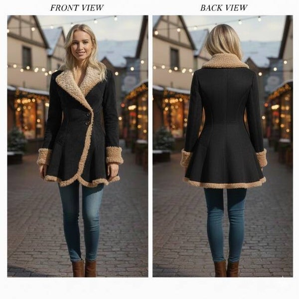 Luxe Teddy Gevoerde Damesjas (Zwart/Cognac)