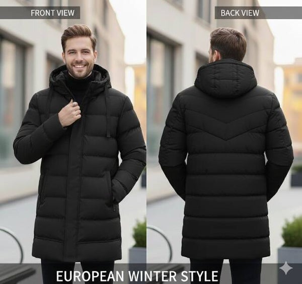 Lange Heren Puffer Parka met Capuchon