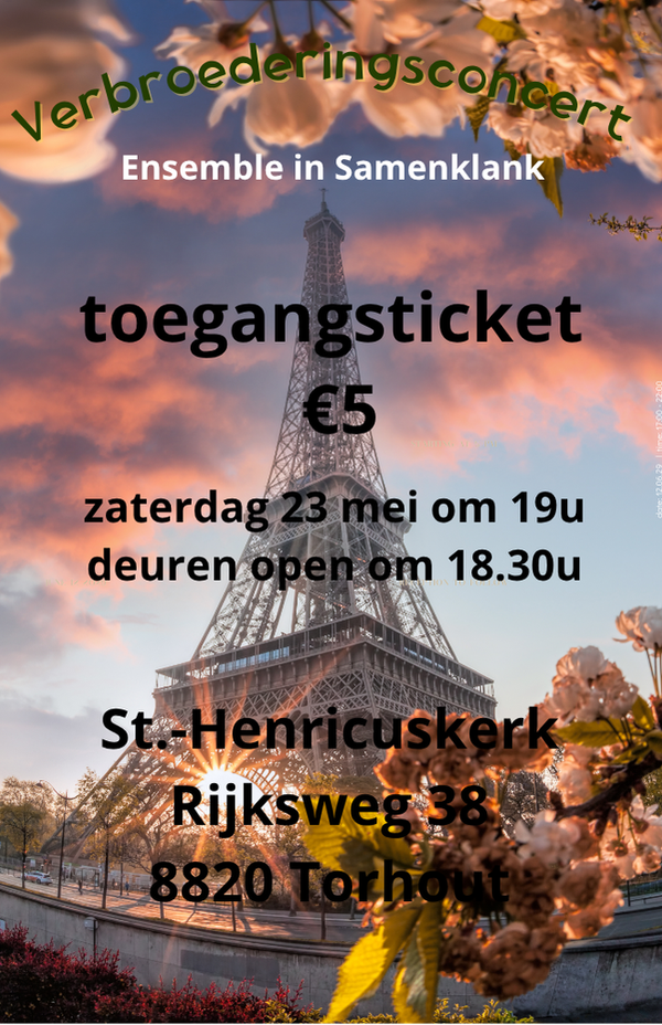 Tickets  €5 concert 23 mei Ensemble in samenklank