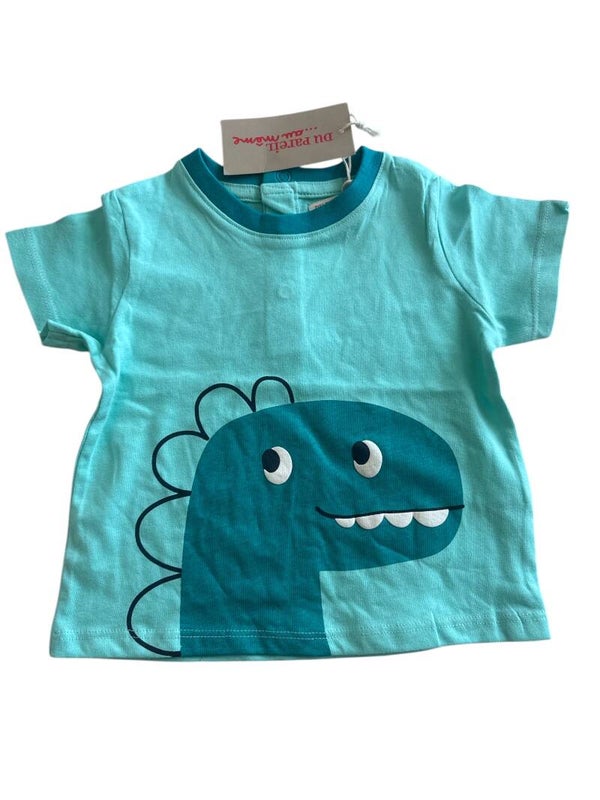 T-shirt bleu vert Dinosaure - Du pareil au même