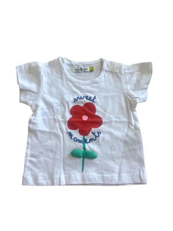 T-shirt blanc fleur relief - Losan