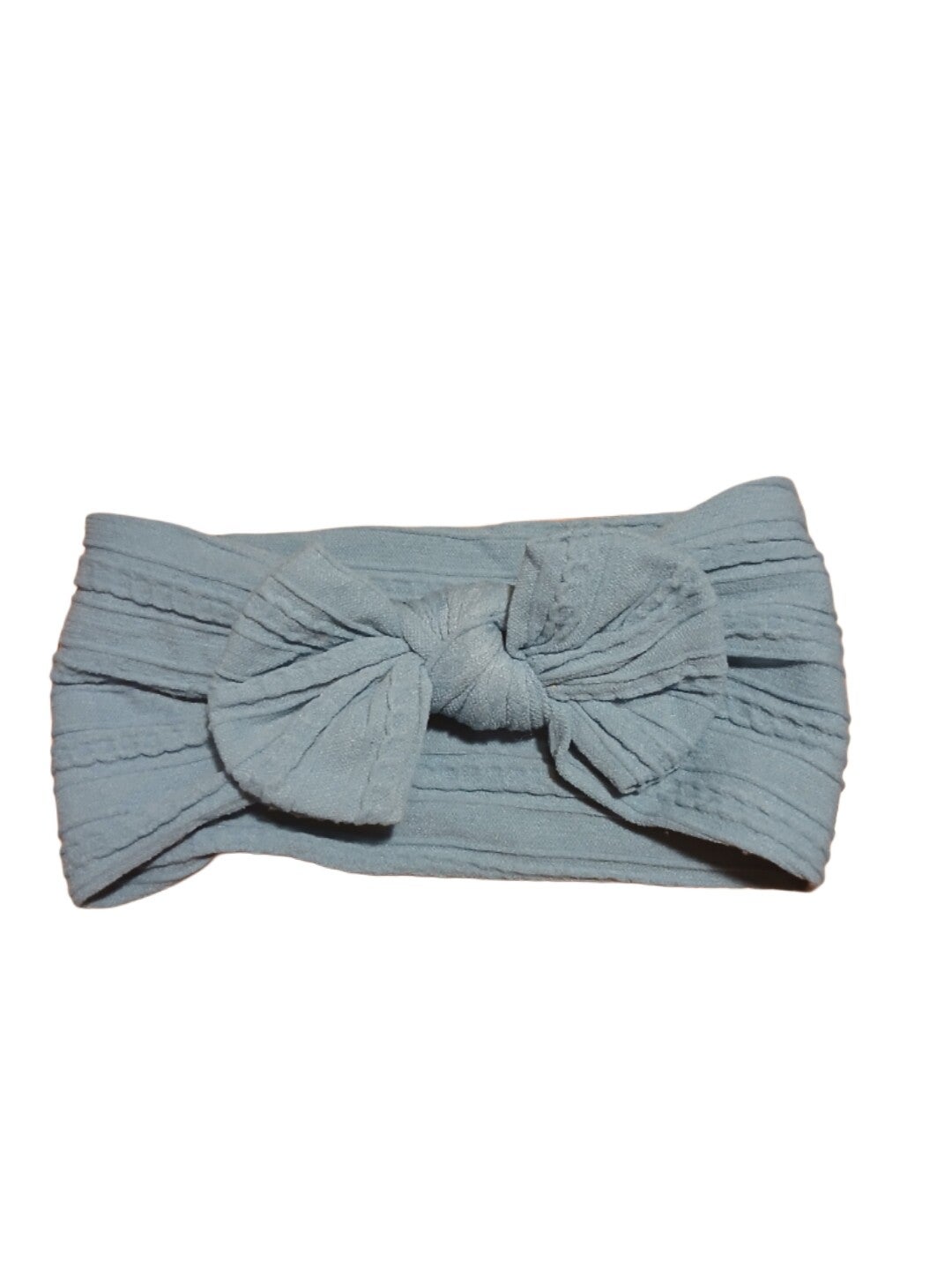 Baby Strechy Bow Headband. Blue. 14" Diameter.