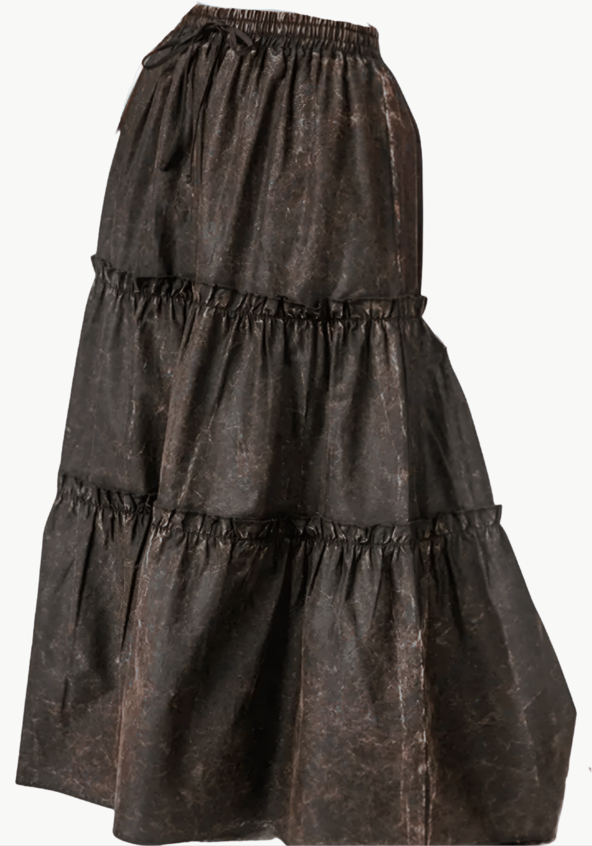 Gray Acid Washed Tiered Skirt. Drawstring Waist. Length 39". 100 Cotton.