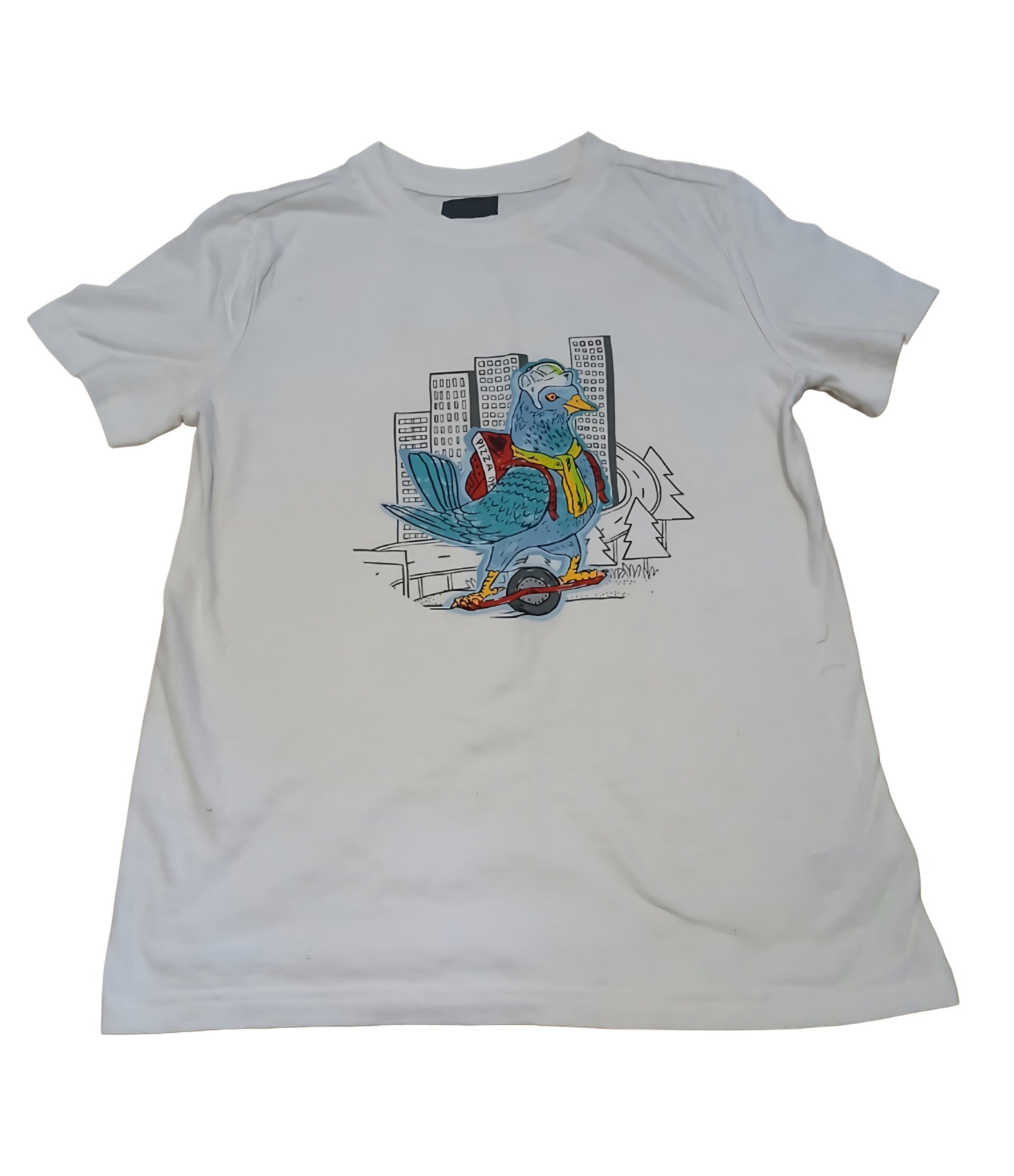Boy's White T-Shirt with Graphic. Size 8/10. 60% Cotton/40% Reprive.