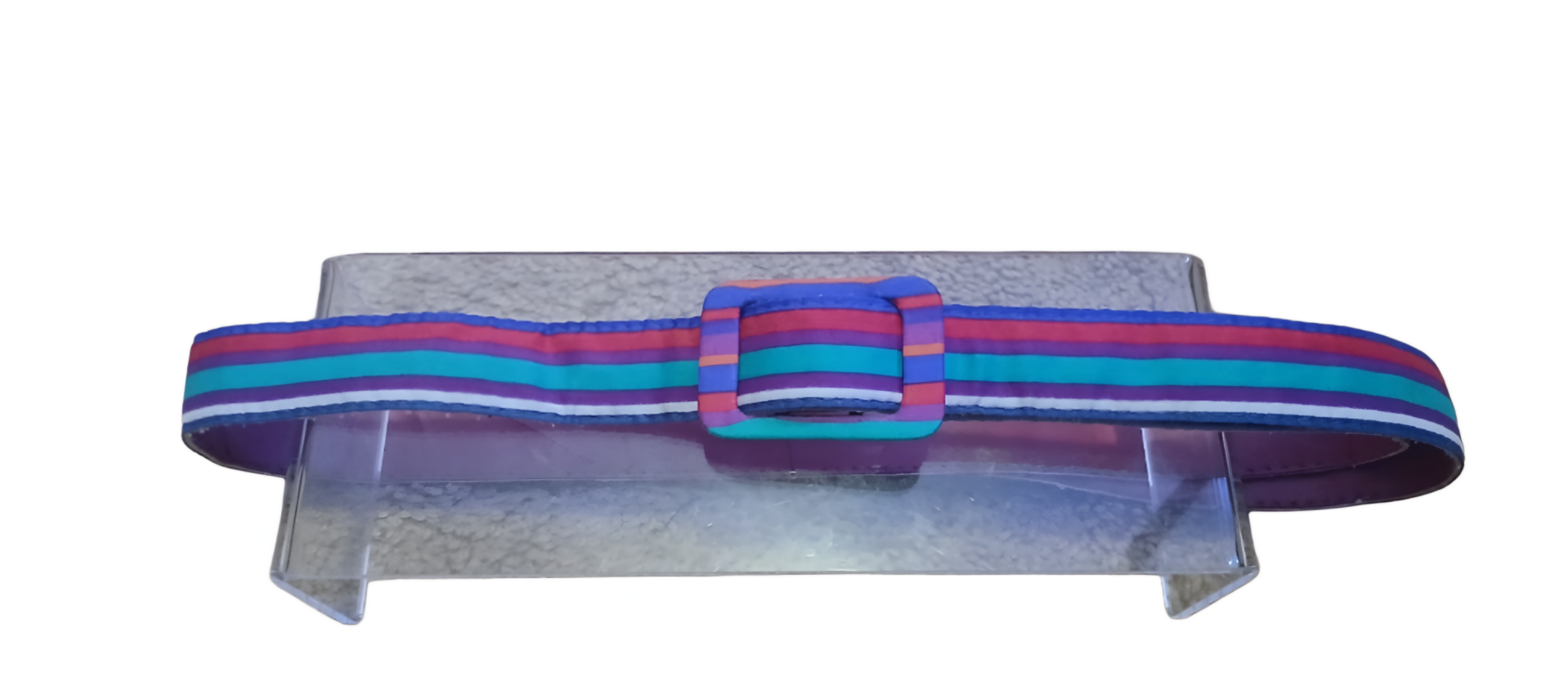 Purple, Turquoise, Pink and White Belt. Length 43"