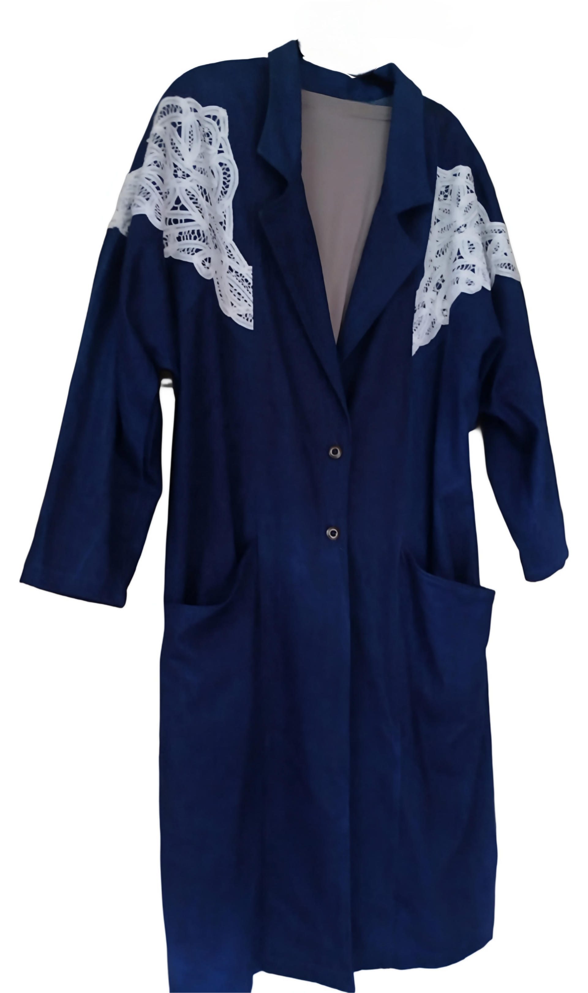 Vintage (Suna Dee) Blue Jean Dress/Overcoat with Pockets. Length 48". Size Large Fits L/XL. 100% Cotton