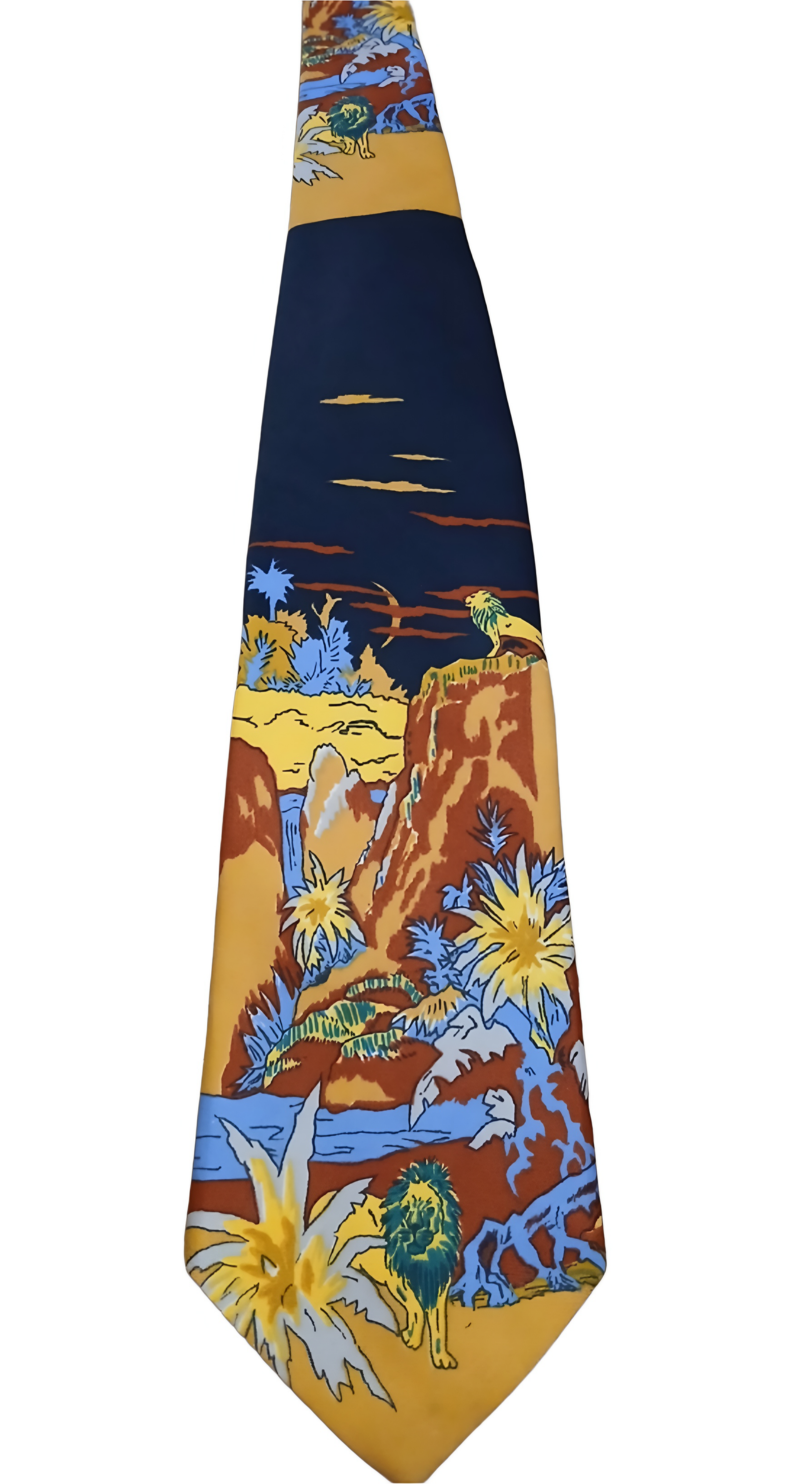 Vintage Tie (FASHIONAIRE by BEAU BRUMMELL) Blue, Yellow and Red With Lions. 100% Polyester.