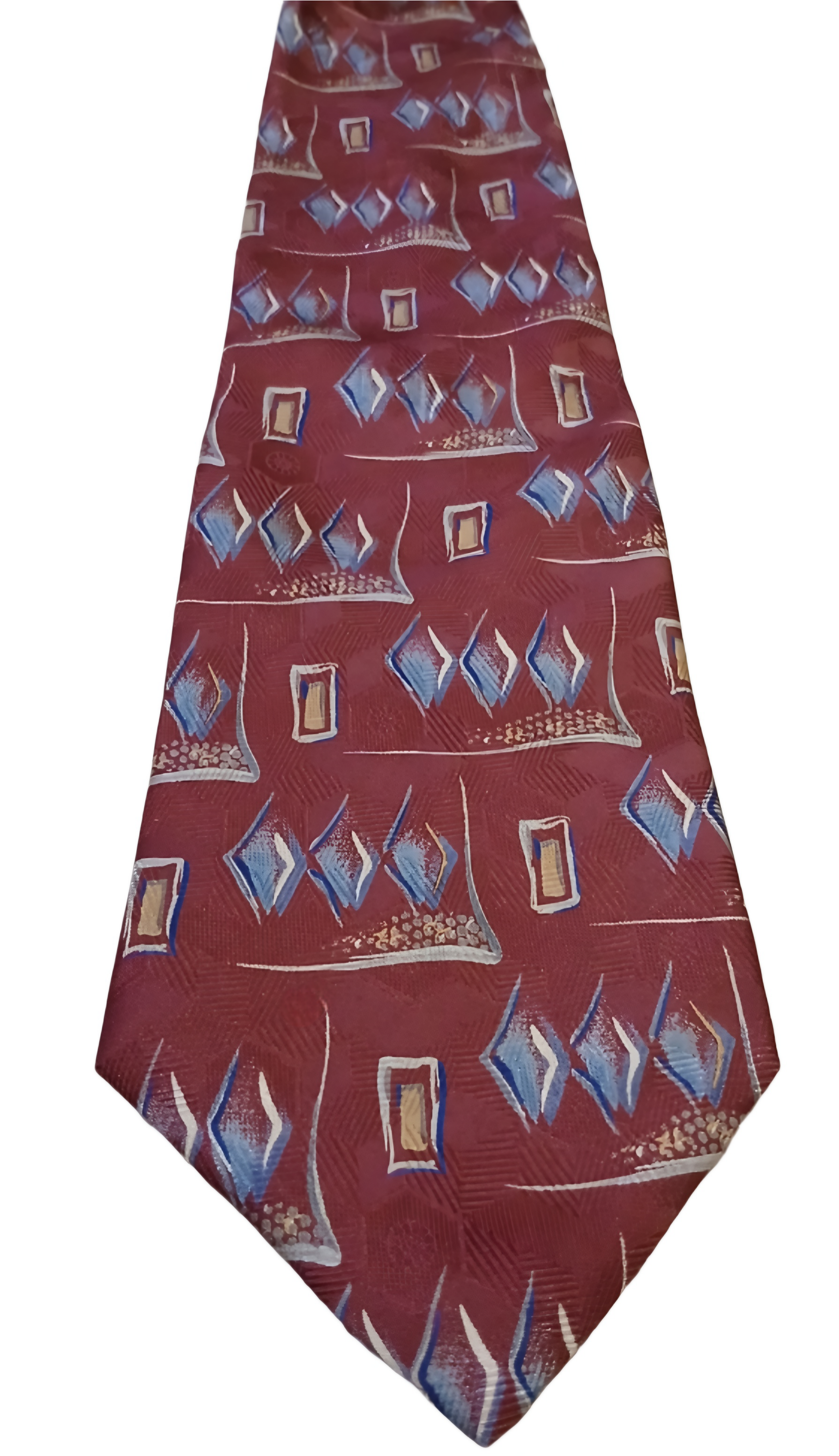 Vintage Tie (FERRELL REED for THE ROUGE) Maroon, Blue and Tan. 100% Silk.