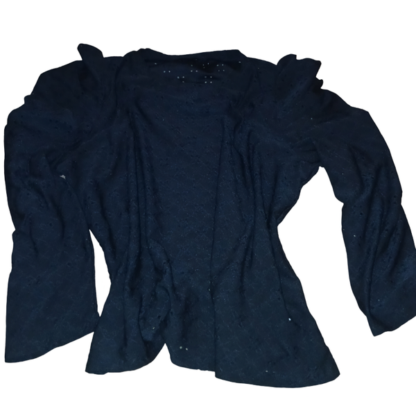 Black Eyelet Blouse, Ruffle Sleeve Top. Size 3X. 95% Polyester/5% Elastine.