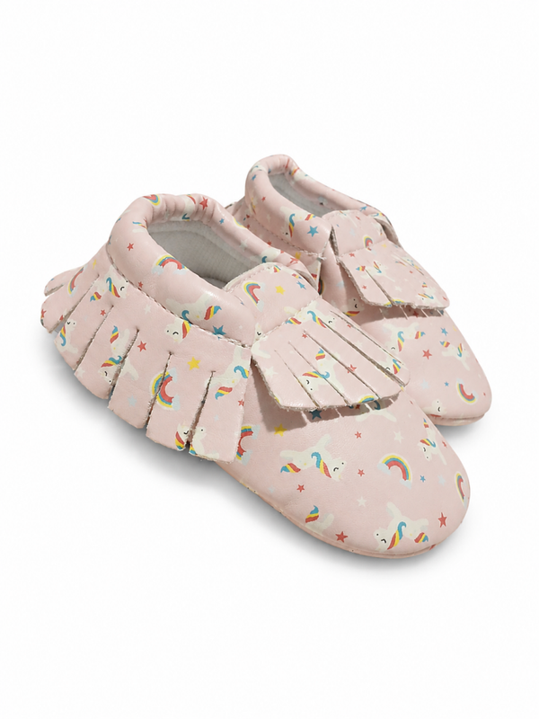 Light Pink Unicorn And Rainbow Moccasins Size 3