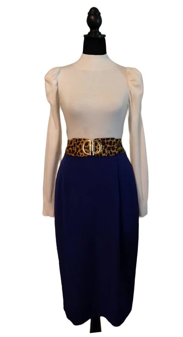 Vintage (CITY GIRL) Royal Blue Skirt. Size 12. Length 28". Back Split 7". 100% Polyester