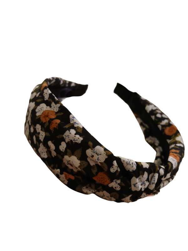 Black Headband with Multi-colored Flowers.