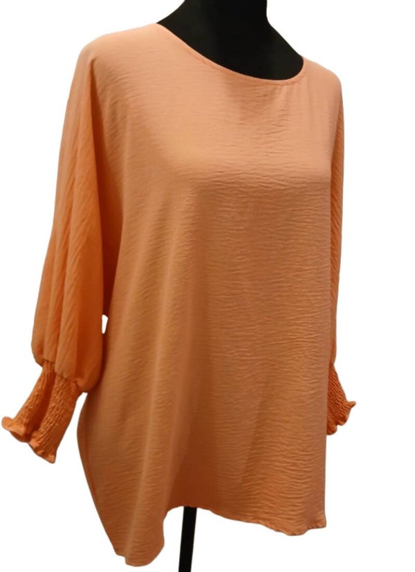 Peach Lightweight Blouse. Elastic Sleeve.Size Large. 100%Polyester.