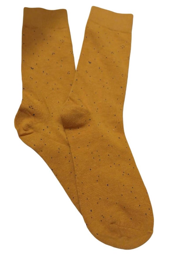 Casual/Dressy Socks. Dark Golden Yellow with Black Specks. 100% Cotton