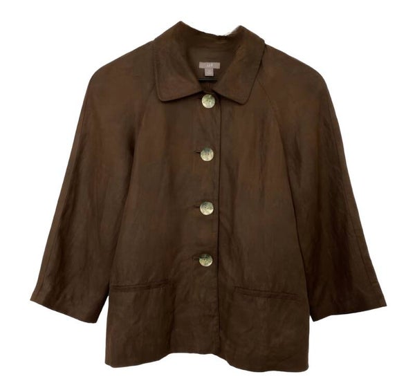 Brown Jacket/Blazer. 3/4 sleeve. XS. 52% Silk 48% Linen. Lining 100 % Polyester