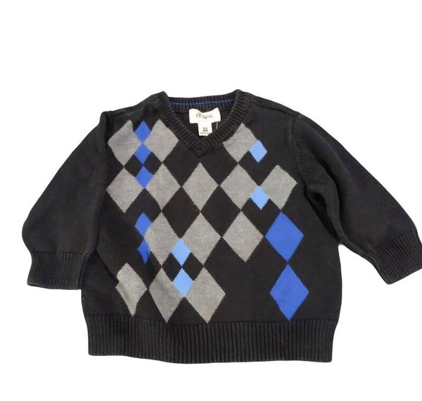 Black V Neck Sweater with Diamond Pattern. Size 6-9 Months