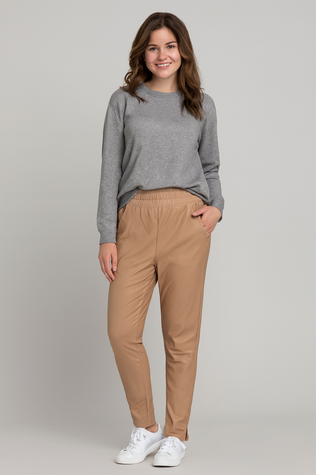 Camel leatherlook tregging