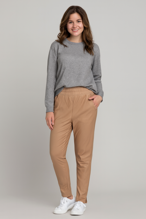Camel leatherlook tregging