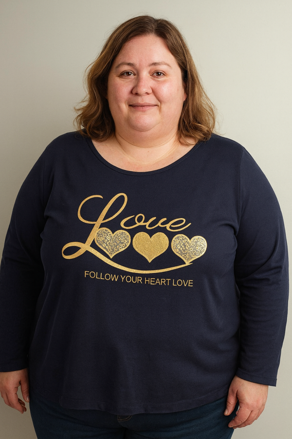 Trui blauw- follow your heart love L/XL