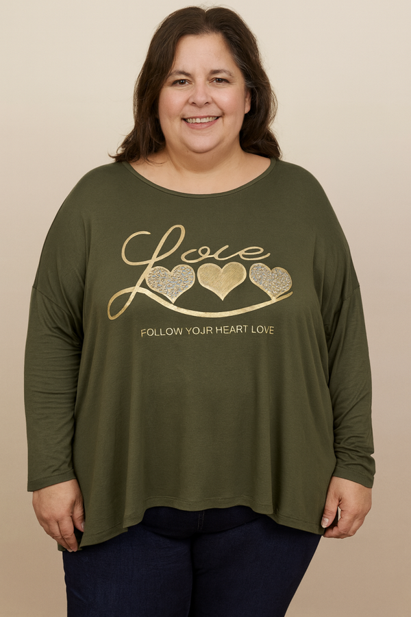 trui groen- Follow your heart love L/XL