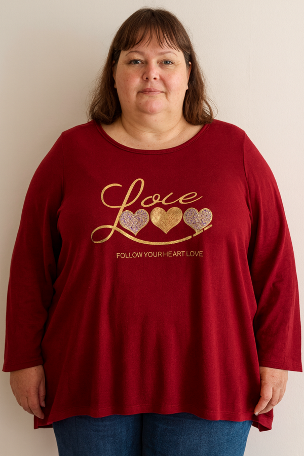 Trui rood-follow your heart love L/XL