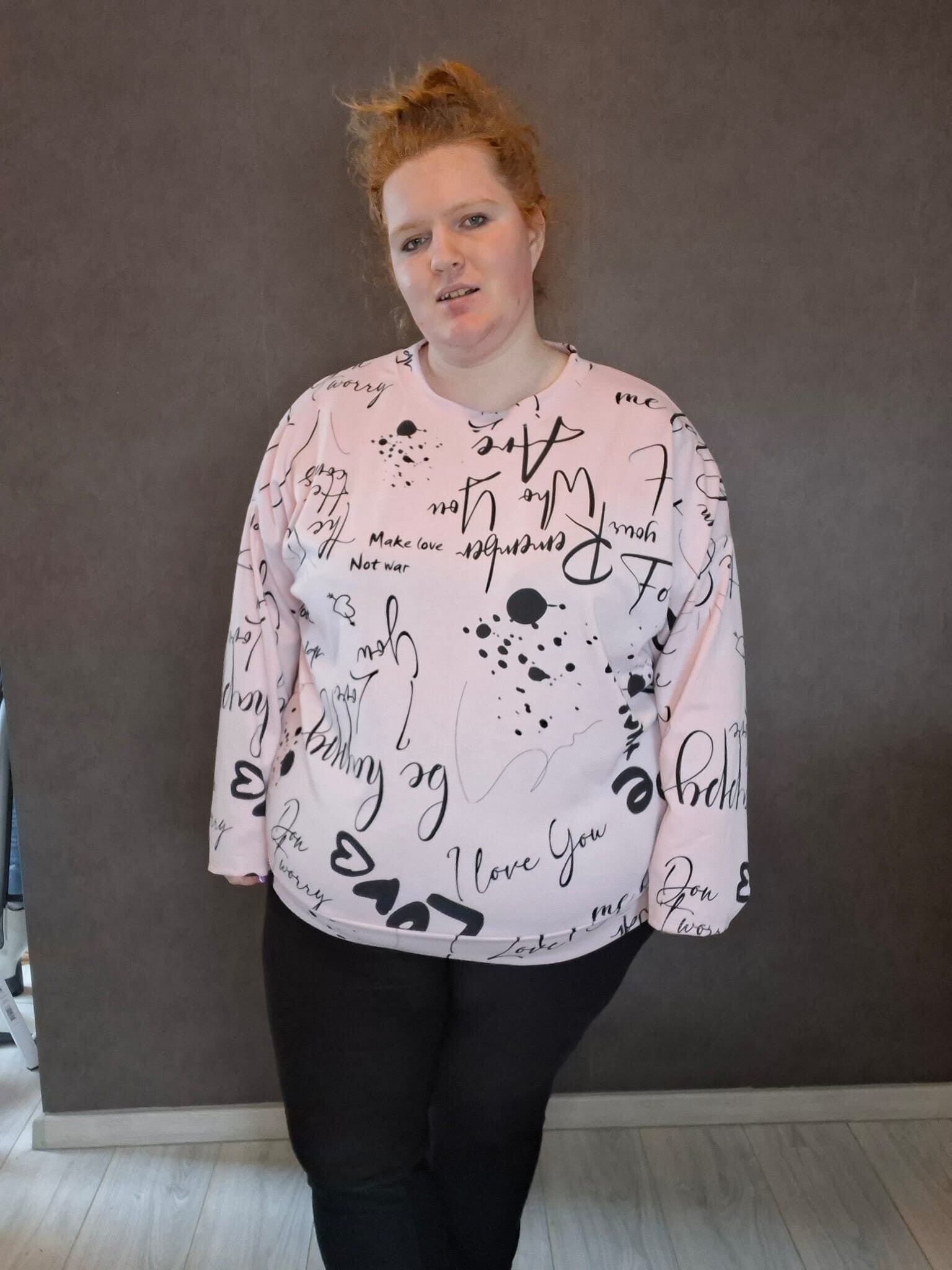 lettertrui licht roze