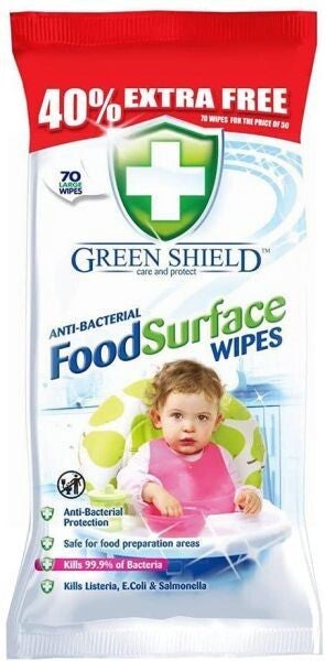 Green Shield Anti-Bacterial Food Surface Wipes - Pack of 70 HOUSE