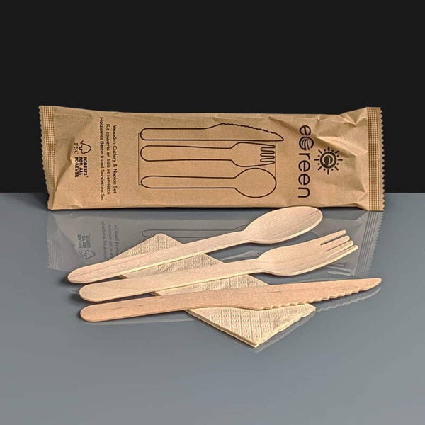 4 in 1 Wrapped Wooden Cutlery Set Catering