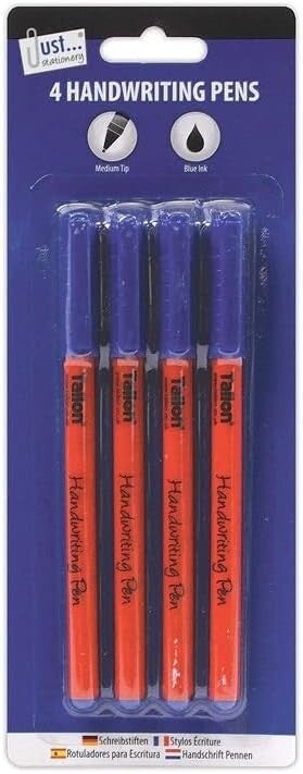 JUST STATIONERY Blue Ink Handwriting Pens 4 Pack