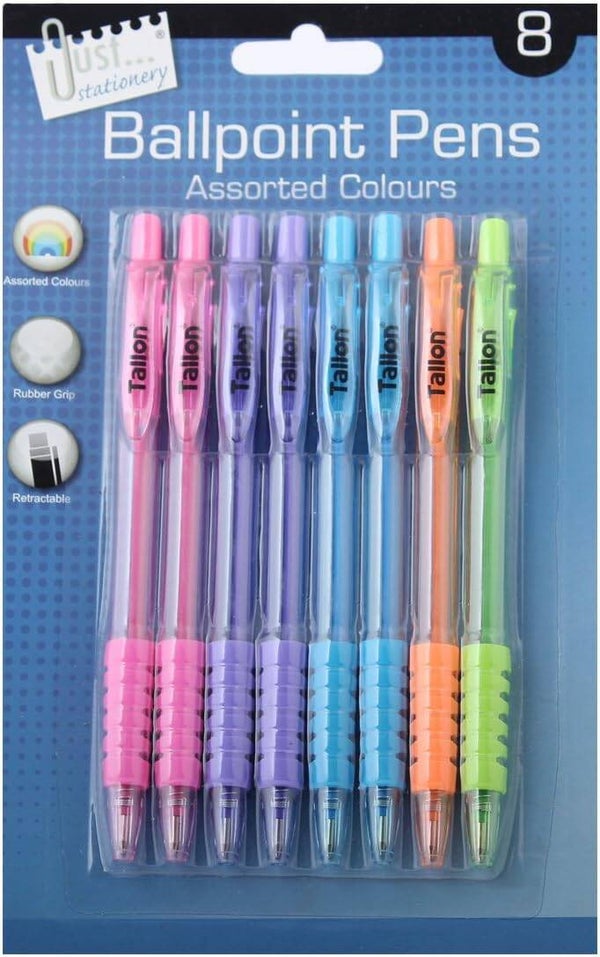 JUST STATONERY Pastel Colours Ballpoint Pens 8 Pack