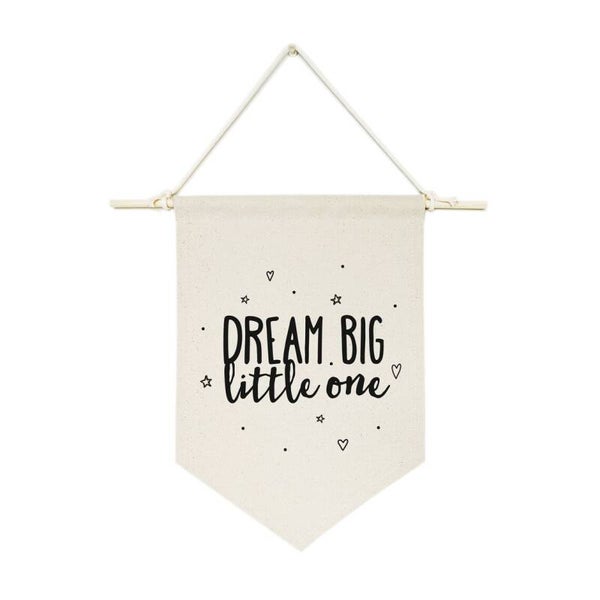 Dream Big Little One Hanging Wall Canvas Banner and Wall Decor for Kid's Room, Nursery, Home Decor, Baby Shower, Newborn, Custom, Baby Girl
