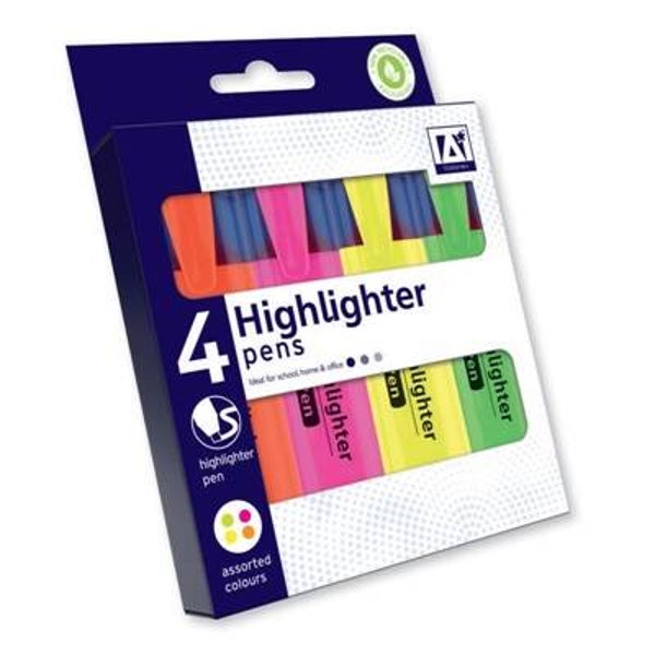 Highlighter Pens Assorted Colours 4 Pack OFFICE