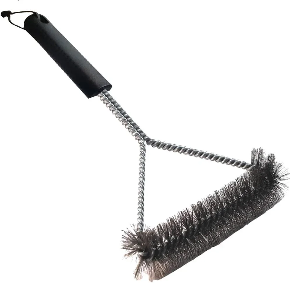 SS Grill Brush Three-Sided 30cm long non-slip comfort grip BBQ Cleaner Black