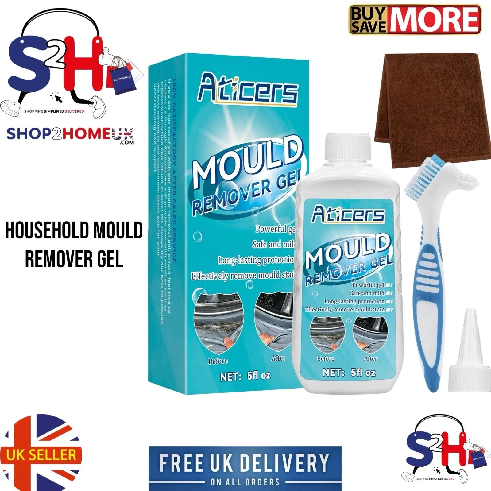 5fl oz Mould Remover Gel, Household Mould and Mildew Remover, with Brush Deep Clean