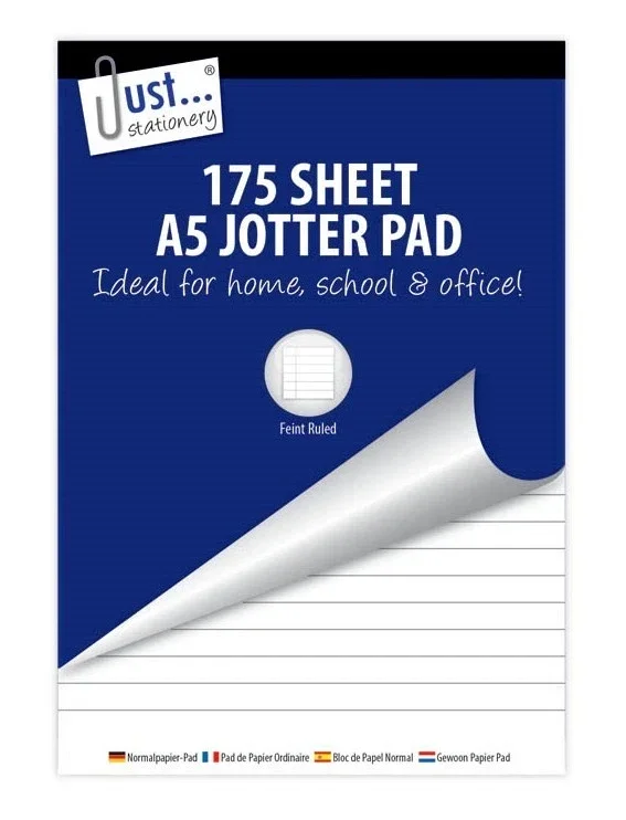 JUST STATIONERY A5 Lined Jotter Pad 175 Sheet