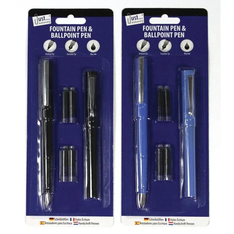JUST STATIONERY Fountain & Ballpoint Pen Set Colours