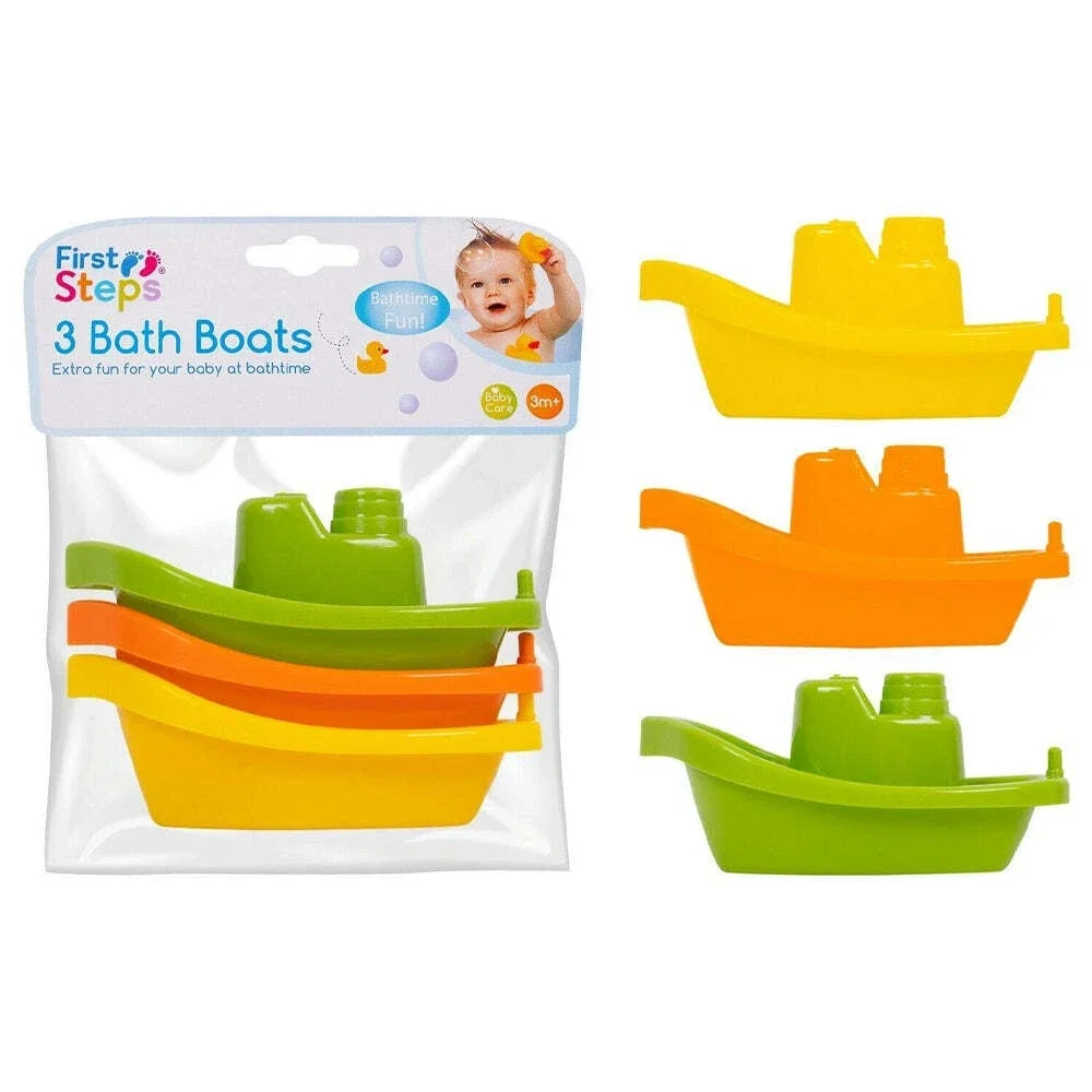 First Steps Baby Bath Boats Assorted Colours 3 Pack TOYS