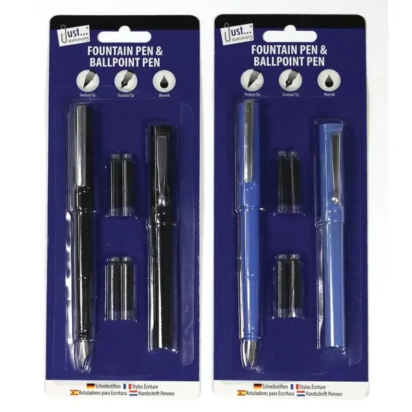 JUST STATIONERY Fountain & Ballpoint Pen Set Colours