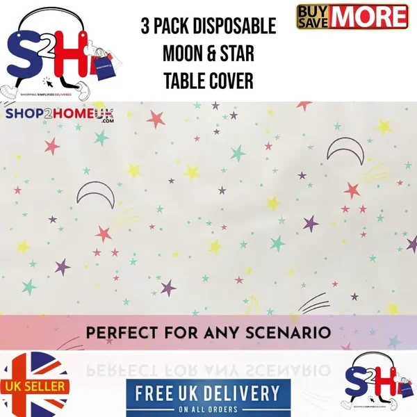 3pk Stars & Moons White Paper Table Disposable Ramadhan Eid Party Covers 180cm