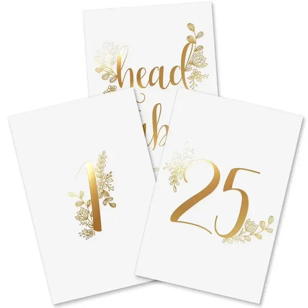 Wedding Table Card Numbers 1-25 Elegant Gold Foiled venue table numbers 300gsm