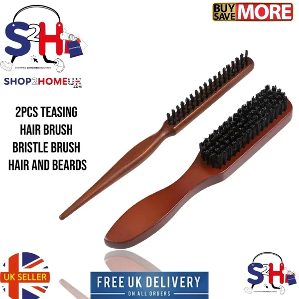 2 Pcs Teasing Hair Brush, Bristle Brush Hair for Hair and Beards, Wood Handle