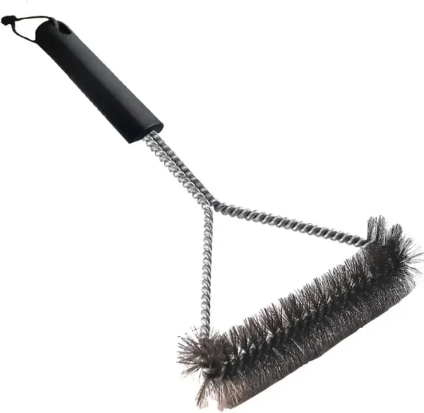 SS Grill Brush Three-Sided 30cm long non-slip comfort grip BBQ Cleaner Black