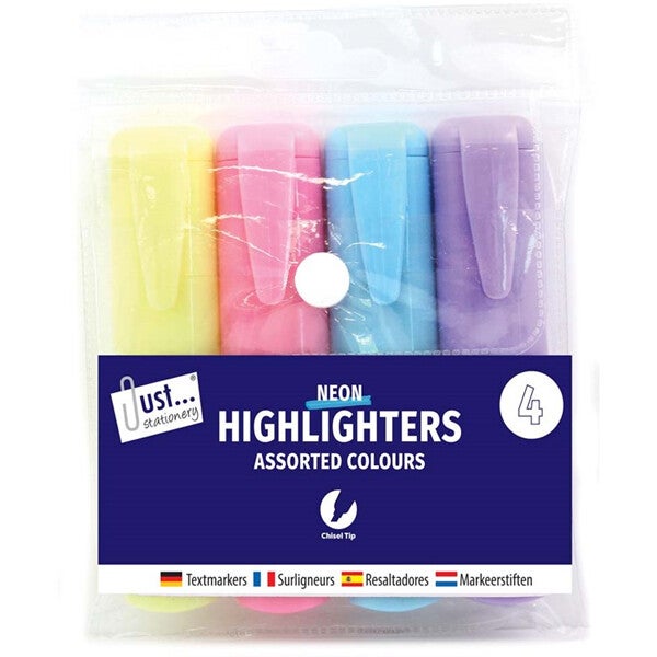 JUST STATIONERY Assorted Pastel Chunky Highlighter Pens 4 Pack
