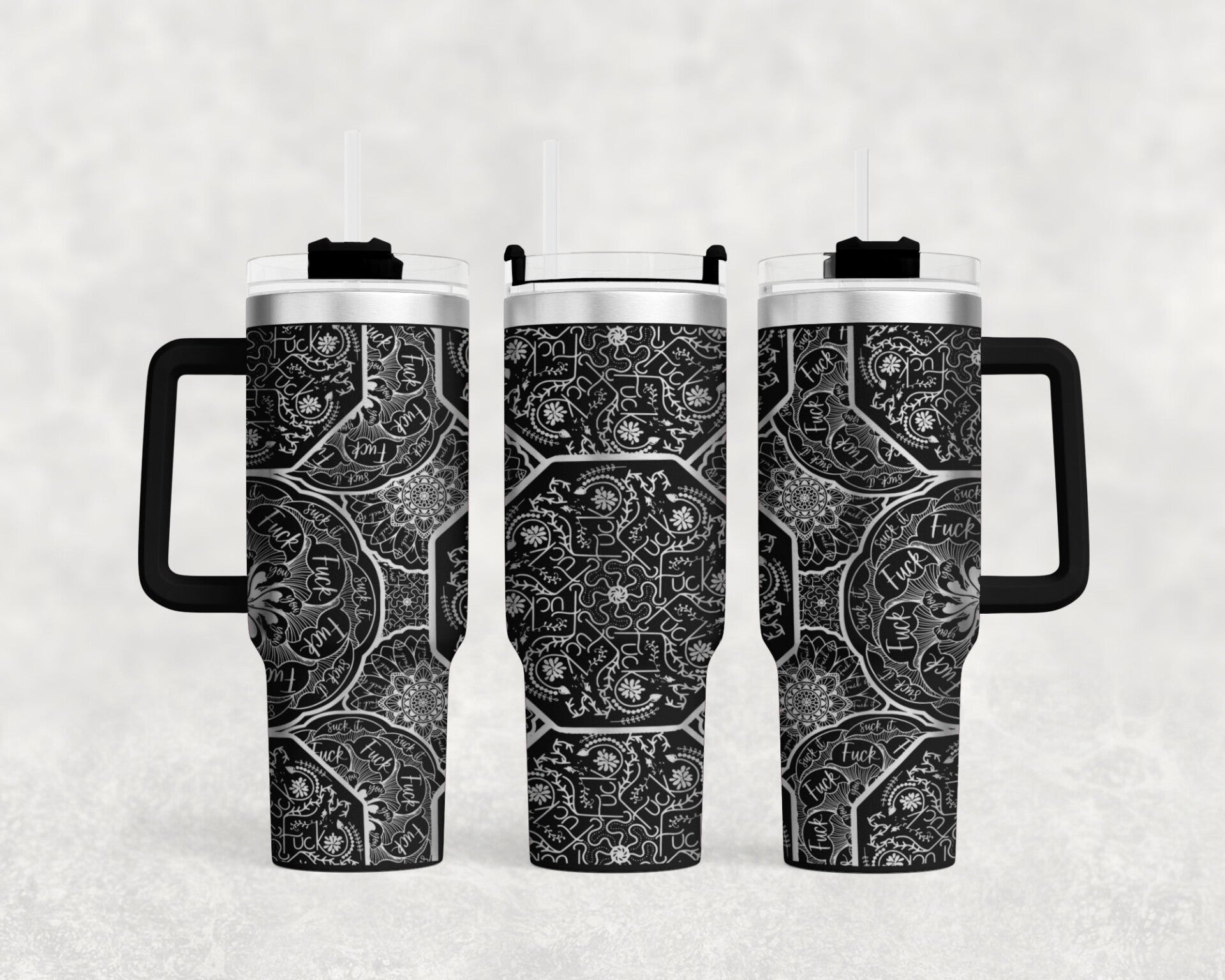 40oz Laser engraved Cuss mandala tumbler stainless steel