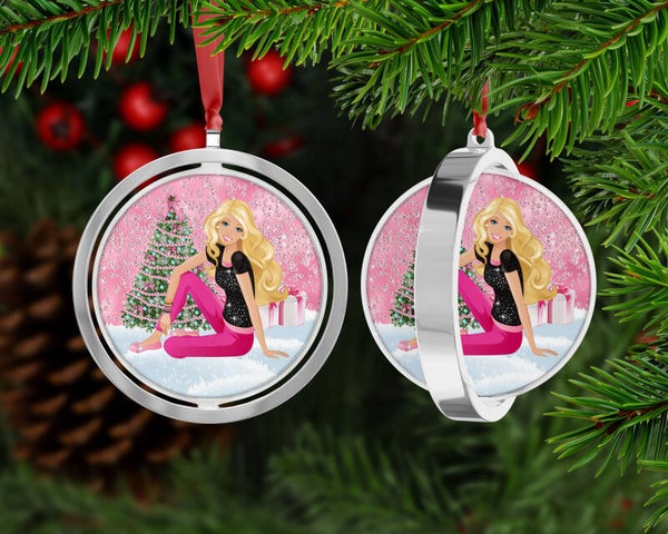 3" Double sided ornament for girls pretty doll personalize with name
