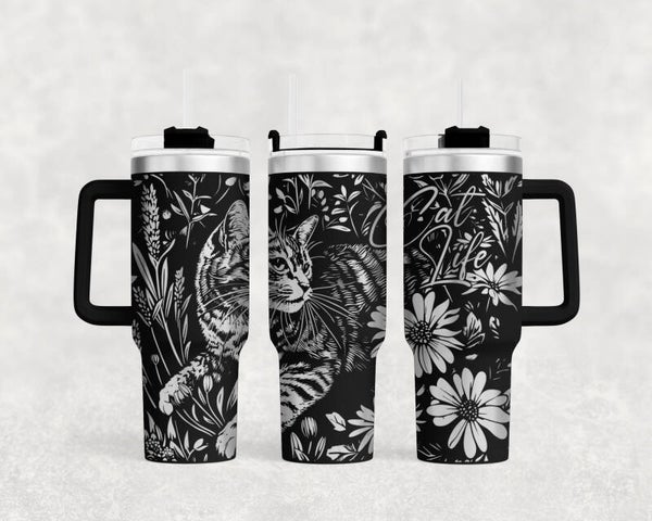40oz Laser engraved Cat life tumbler