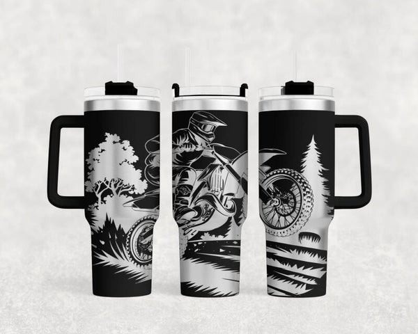 40OZ laser engraved Dirt bike motocross stainless steel tumbler custom