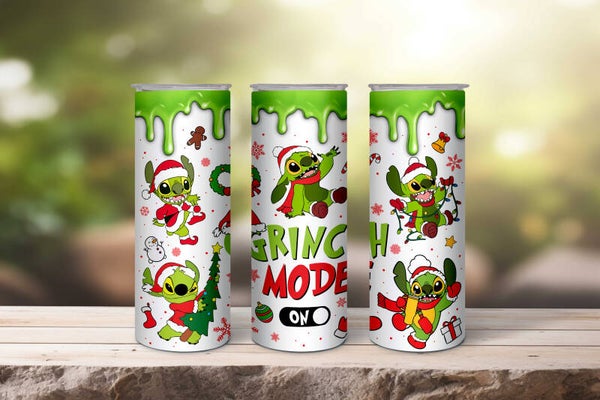 Grinch mode tumbler featuring Stitch
